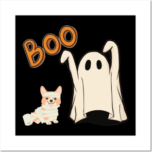 Boo! Retro Ghost and TP Corgi Posters and Art